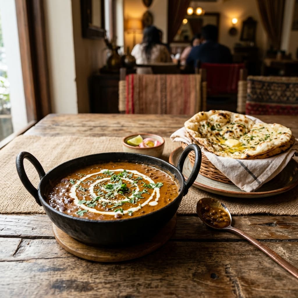 Creamy dal makhani with butter naan — Pushpa Restaurant signature dish