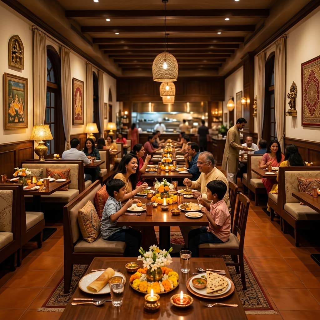 Pushpa Restaurant Srinagar elegant interior and family dining ambience